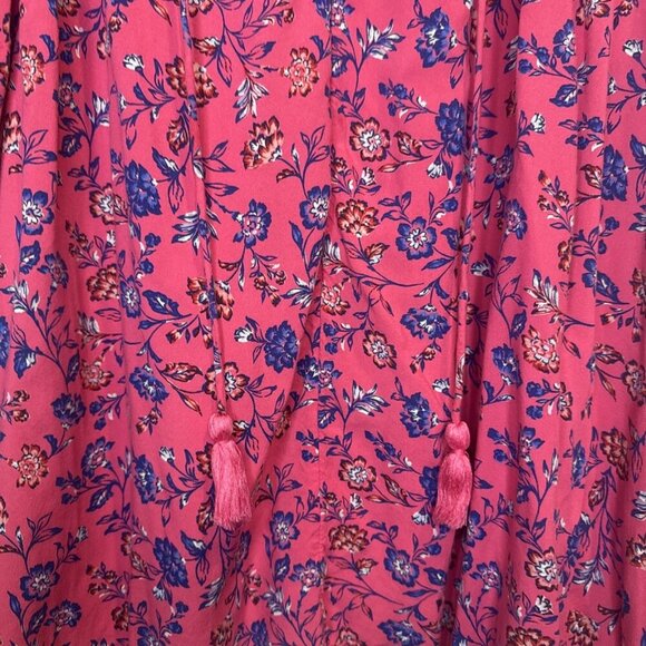 Lane Bryant Bright Pink Floral Short Flutter Sleeve Tassels Top Blouse Sz 22/24 - Picture 3 of 9